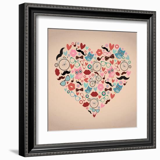 Vector Hipster Doodles Set in Heart Shape-OliaFedorovsky-Framed Art Print