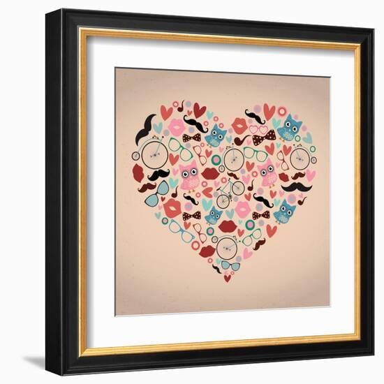 Vector Hipster Doodles Set in Heart Shape-OliaFedorovsky-Framed Art Print