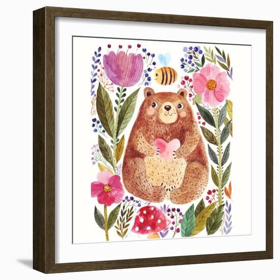 Vector Illustration: Adorable Bear in Watercolor Technique. Beautiful Card with Cute Little Bear.-Molesko Studio-Framed Art Print