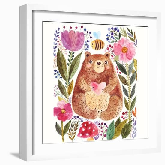 Vector Illustration: Adorable Bear in Watercolor Technique. Beautiful Card with Cute Little Bear.-Molesko Studio-Framed Art Print