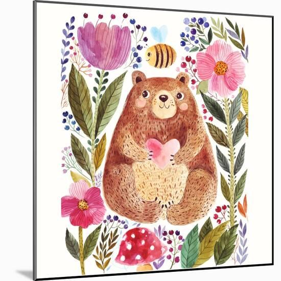 Vector Illustration: Adorable Bear in Watercolor Technique. Beautiful Card with Cute Little Bear.-Molesko Studio-Mounted Art Print
