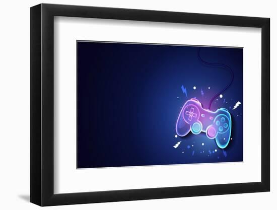 Vector Illustration Neon Future Game Pad Background.-Hase-Hoch-2-Framed Photographic Print