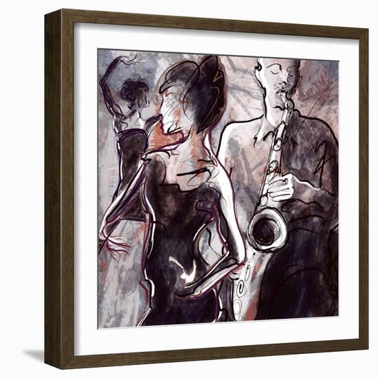Vector Illustration of a Jazz Band with Dancers-isaxar-Framed Art Print