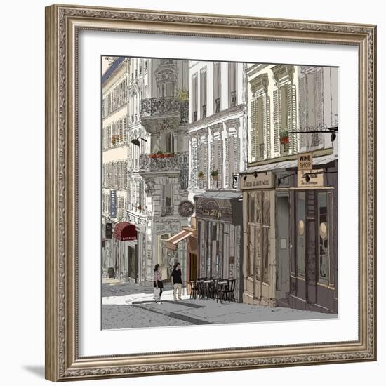 Vector Illustration of a Street in Montmartre Paris-isaxar-Framed Art Print