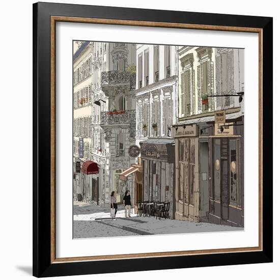 Vector Illustration of a Street in Montmartre Paris-isaxar-Framed Art Print