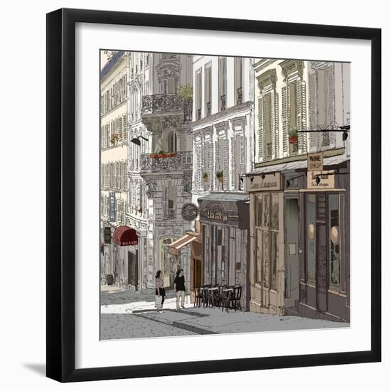 Vector Illustration of a Street in Montmartre Paris-isaxar-Framed Art Print