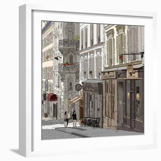 Vector Illustration of a Street in Montmartre Paris-isaxar-Framed Art Print