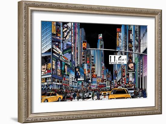 Vector Illustration of a Street in New York City at Night-isaxar-Framed Art Print