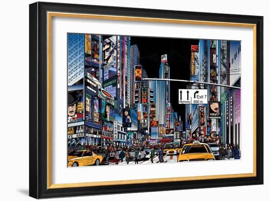 Vector Illustration of a Street in New York City at Night-isaxar-Framed Art Print