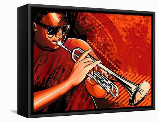 Vector Illustration of a Trumpet Player-isaxar-Framed Stretched Canvas
