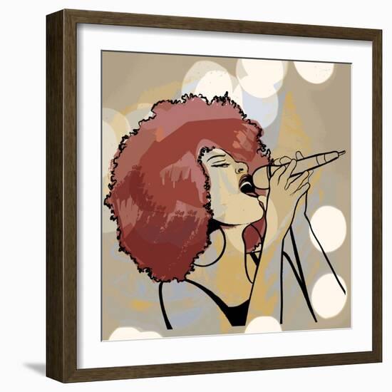 Vector Illustration of an Afro American Jazz Singer on Grunge Background-isaxar-Framed Art Print