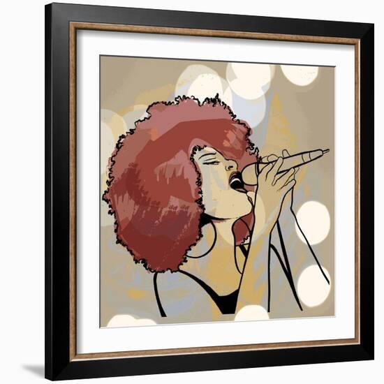 Vector Illustration of an Afro American Jazz Singer on Grunge Background-isaxar-Framed Art Print