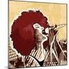 Vector Illustration of an Afro American Jazz Singer on Grunge Background-isaxar-Mounted Art Print