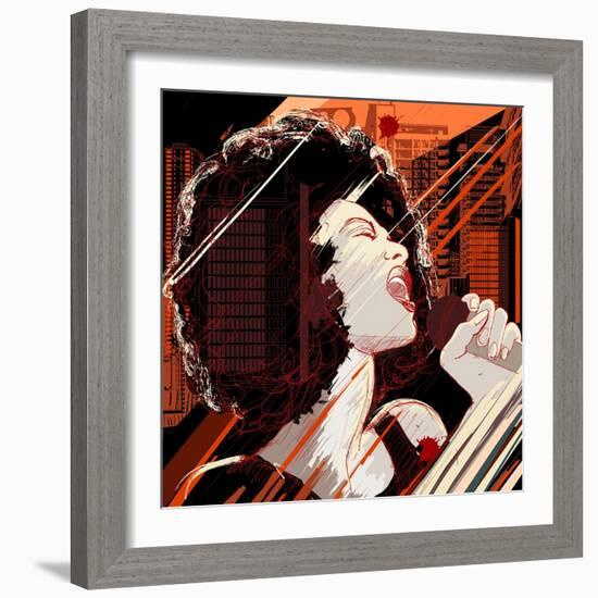 Vector Illustration of an Afro American Jazz Singer on Grunge Background-isaxar-Framed Art Print