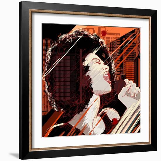 Vector Illustration of an Afro American Jazz Singer on Grunge Background-isaxar-Framed Art Print