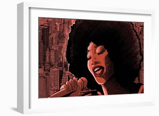 Vector Illustration of an Afro American Jazz Singer-isaxar-Framed Art Print