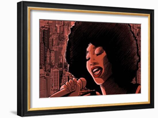 Vector Illustration of an Afro American Jazz Singer-isaxar-Framed Art Print