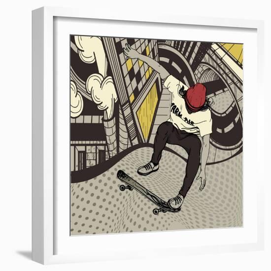 Vector Illustration of an Urban Boy Jumping on a Skateboard-Anna Paff-Framed Art Print