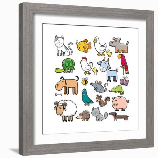 Vector Illustration of Cartoon Animals-Sarawut Padungkwan-Framed Art Print