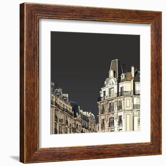 Vector Illustration of Facades in Paris in a Stormy Weather-isaxar-Framed Art Print