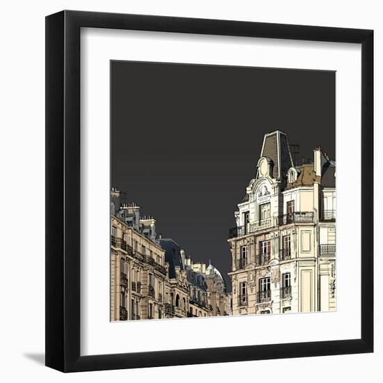 Vector Illustration of Facades in Paris in a Stormy Weather-isaxar-Framed Art Print
