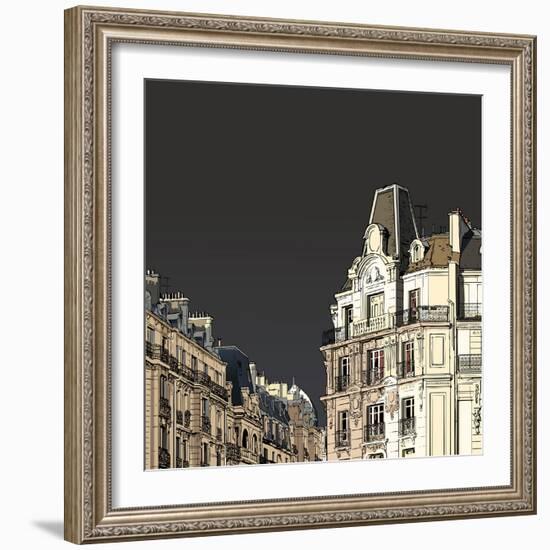 Vector Illustration of Facades in Paris in a Stormy Weather-isaxar-Framed Art Print