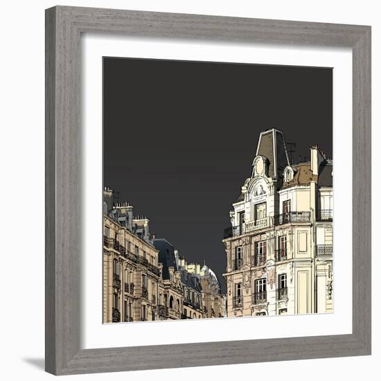 Vector Illustration of Facades in Paris in a Stormy Weather-isaxar-Framed Art Print