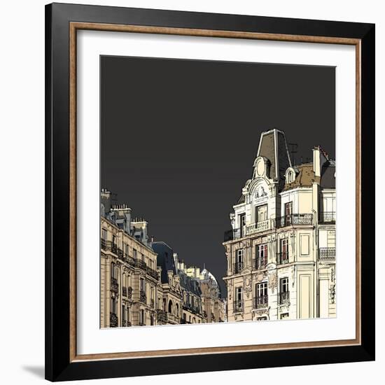 Vector Illustration of Facades in Paris in a Stormy Weather-isaxar-Framed Art Print