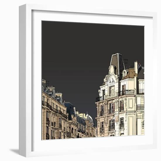 Vector Illustration of Facades in Paris in a Stormy Weather-isaxar-Framed Art Print