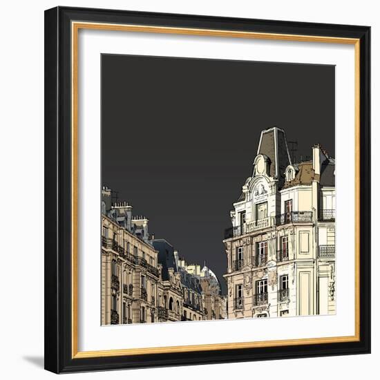 Vector Illustration of Facades in Paris in a Stormy Weather-isaxar-Framed Art Print