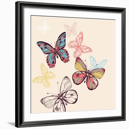 Vector Illustration of Multicolored Flying Butterflies-Anna Paff-Framed Art Print