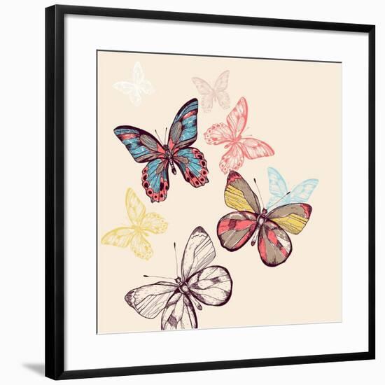 Vector Illustration of Multicolored Flying Butterflies-Anna Paff-Framed Art Print