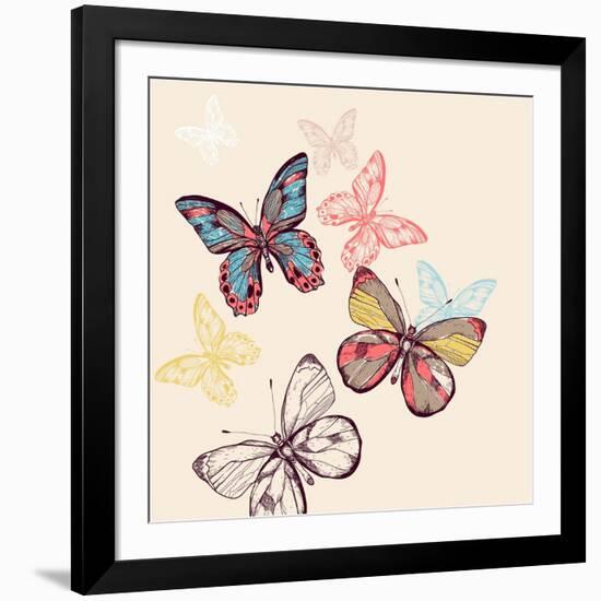 Vector Illustration of Multicolored Flying Butterflies-Anna Paff-Framed Art Print