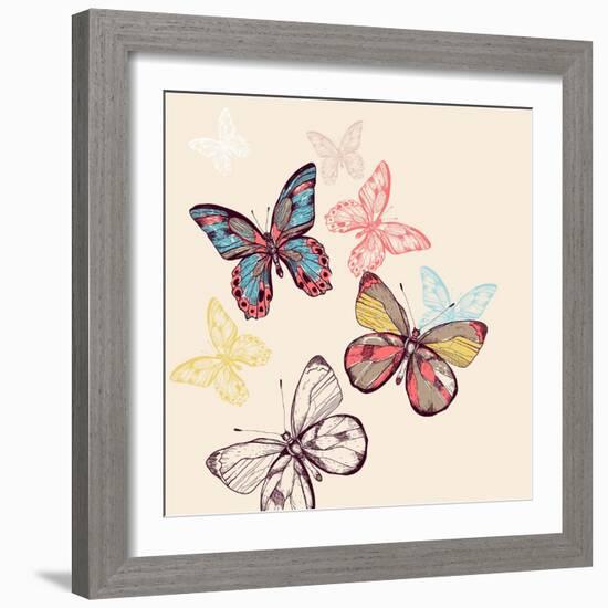 Vector Illustration of Multicolored Flying Butterflies-Anna Paff-Framed Art Print