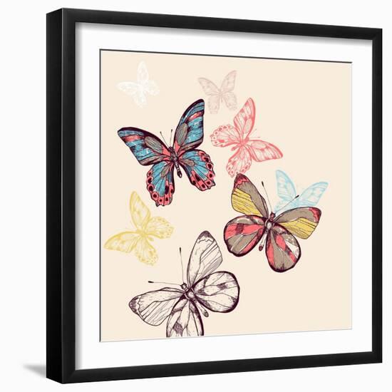 Vector Illustration of Multicolored Flying Butterflies-Anna Paff-Framed Art Print