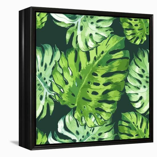 Vector Illustration with Tropical Leaves-Monash-Framed Stretched Canvas