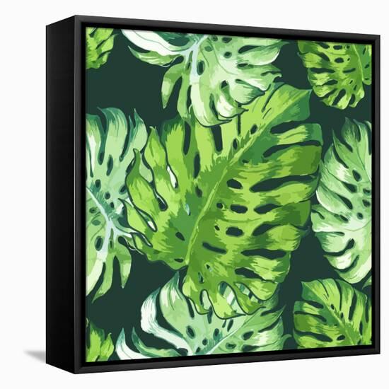 Vector Illustration with Tropical Leaves-Monash-Framed Stretched Canvas