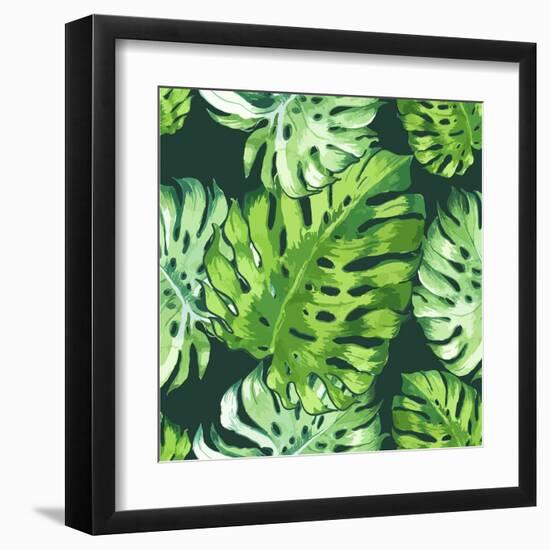 Vector Illustration with Tropical Leaves-Monash-Framed Art Print