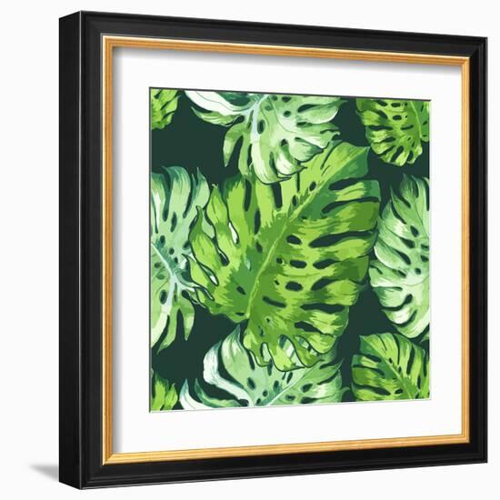 Vector Illustration with Tropical Leaves-Monash-Framed Art Print