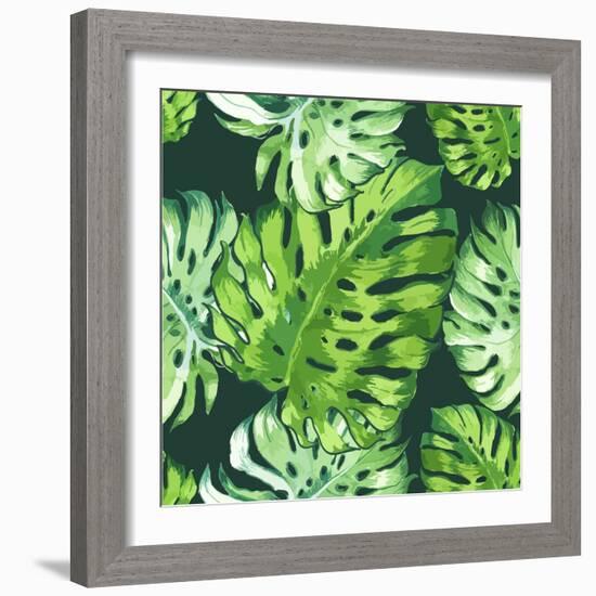 Vector Illustration with Tropical Leaves-Monash-Framed Art Print