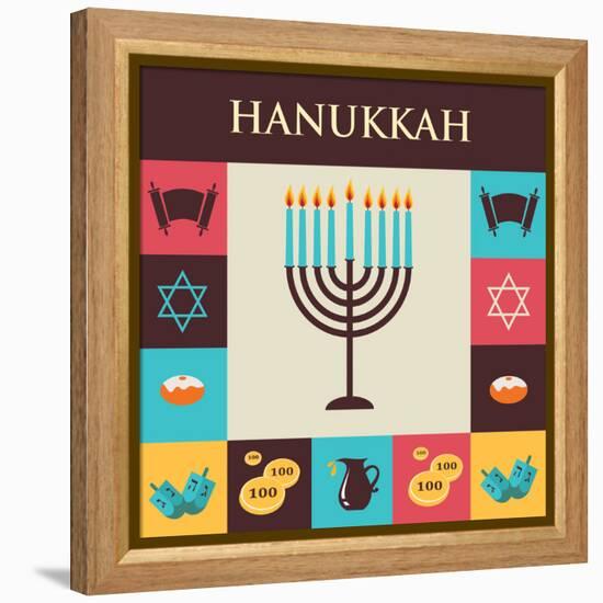 Vector Illustrations of Famous Symbols for the Jewish Holiday Hanukkah-LipMic-Framed Stretched Canvas