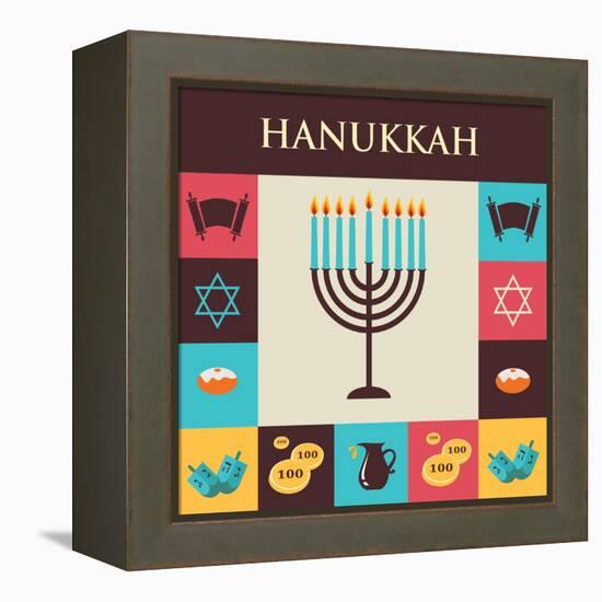 Vector Illustrations of Famous Symbols for the Jewish Holiday Hanukkah-LipMic-Framed Stretched Canvas