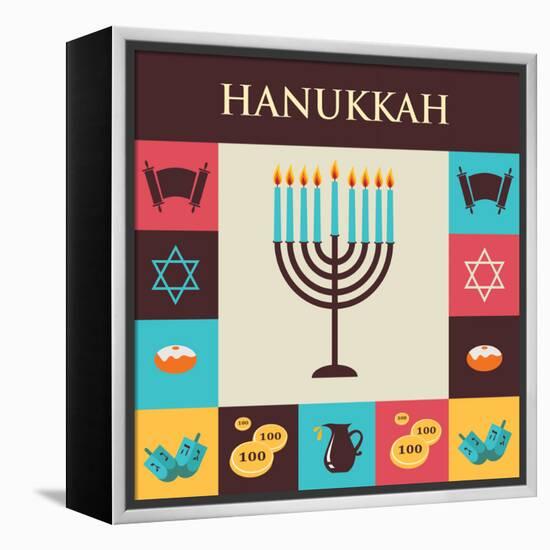 Vector Illustrations of Famous Symbols for the Jewish Holiday Hanukkah-LipMic-Framed Stretched Canvas