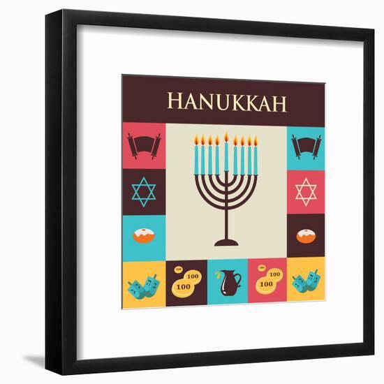 Vector Illustrations of Famous Symbols for the Jewish Holiday Hanukkah-LipMic-Framed Art Print