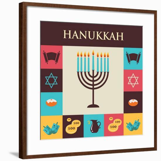 Vector Illustrations of Famous Symbols for the Jewish Holiday Hanukkah-LipMic-Framed Art Print