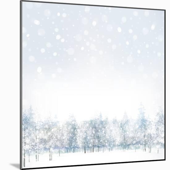 Vector of Winter Scene with Forest Background.-rvika-Mounted Art Print