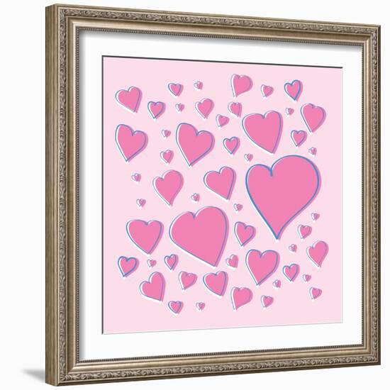 Vector Pink Hearts-skoo-Framed Art Print