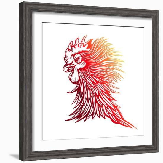 Vector Red Rooster Head Illustration-Julia Waller-Framed Premium Giclee Print