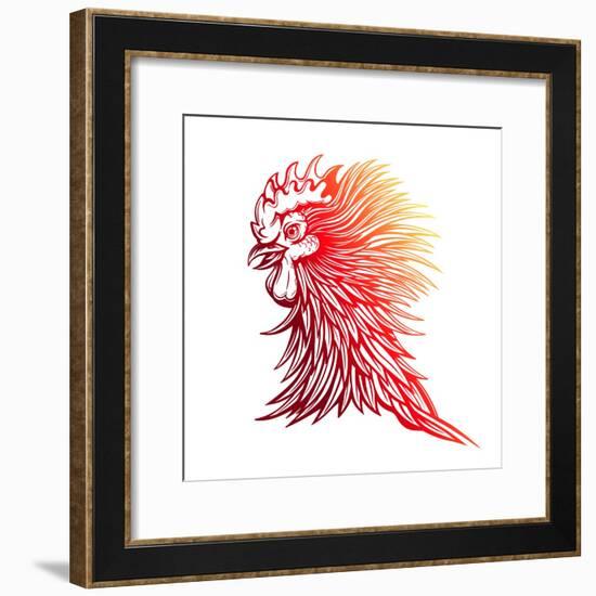 Vector Red Rooster Head Illustration-Julia Waller-Framed Premium Giclee Print