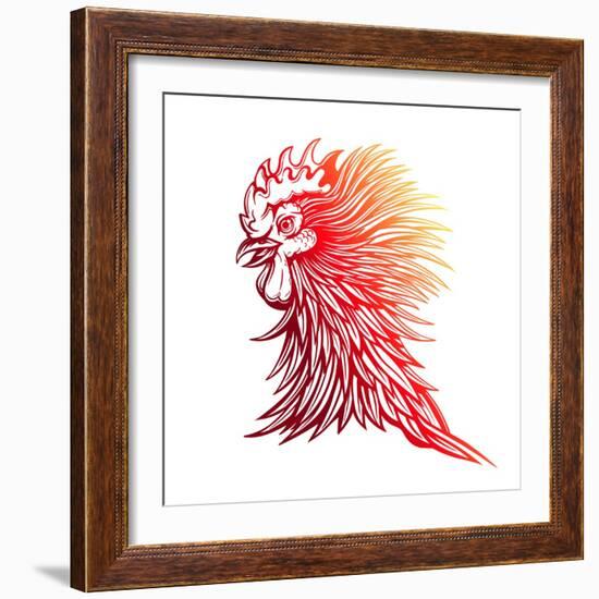 Vector Red Rooster Head Illustration-Julia Waller-Framed Premium Giclee Print